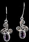 Amethyst Drop Earrings in Triskele design