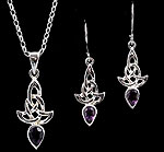 Amethyst Pendant and Earrings in Sea Gems Celtic Knot Bell Design