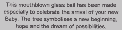 Label for New Baby Tree of Life Glass Friendship Ball and Stand