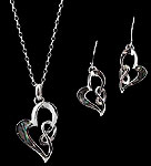 Drop pendant and earrings in Sea Gems Celtic Heart Knot + Paua Shell design