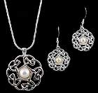 Earrings and pendant in Pearl Pentagon design