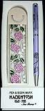 Lavender Rose and Leaf Bookmark and Pen Set in Sea Gems Mackintosh Rose design