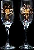 Pair of Champagne Flutes in Eternity Cross design