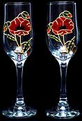 Pair of Champagne Flutes in Poppy design