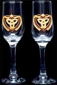 Pair of Champagne Flutes in Trinity Heart design