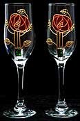 Pair of Champagne Flutes in Mackintosh Pink Rose design