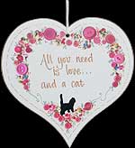 Hanging Heart Plaque in Cat Sayings Design