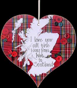 "I Love You..." Tartan Hanging Heart Plaque