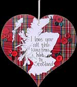 "I Love You..." Tartan Hanging Heart Plaque in Scottish Hearts design