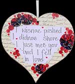 "I wisnae pushed..." Tartan Hanging Heart Plaque in Scottish Hearts design
